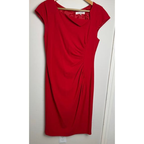 LK BENNETT POCO SALSA RED CAP SLEEVE STRETCH KNEE LENGTH DRESS SIZE 10 - Picture 2 of 10
